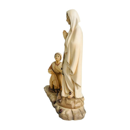 Statue Madonna of Lourdes with Bernadette in Val Gardena Wood