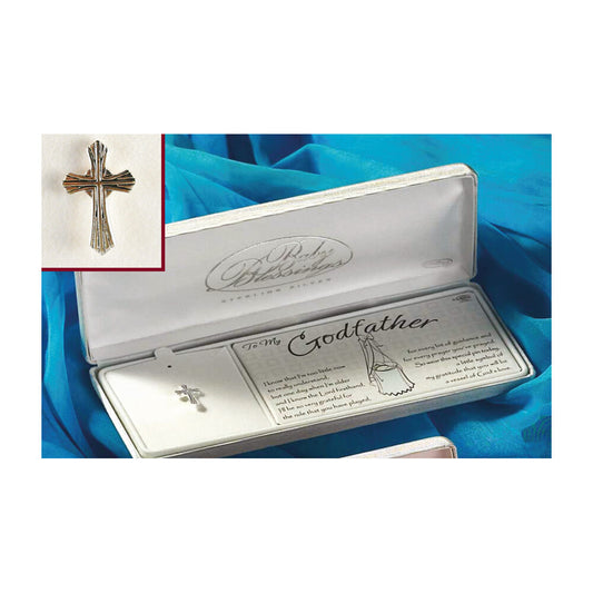 To My Godfather Ribbed Flare Cross Lapel Pin