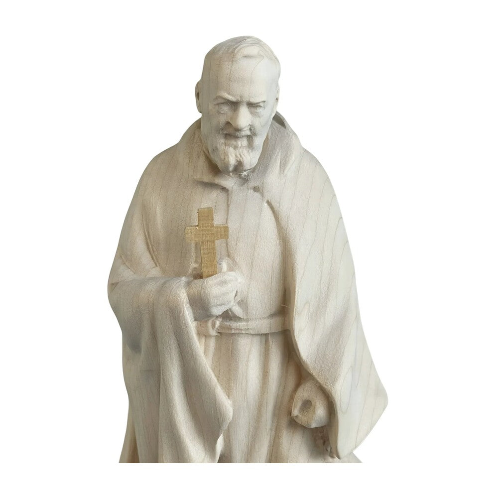 Hand-Carved Wooden Statue of Padre Pio of Pietrelcina, Val Gardena Craftsmanship