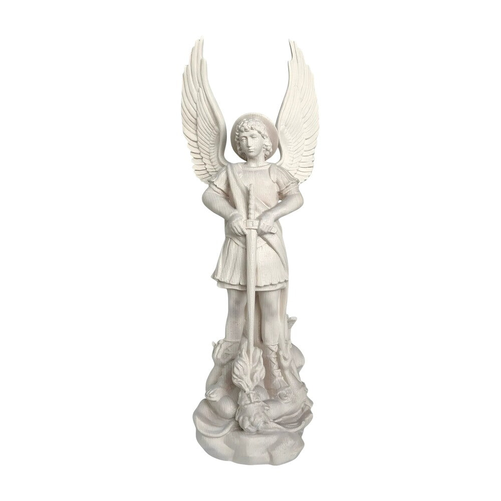 Saint Michael Archangel with Sword and Devil - Sacred Wood Carving from Val Gardena