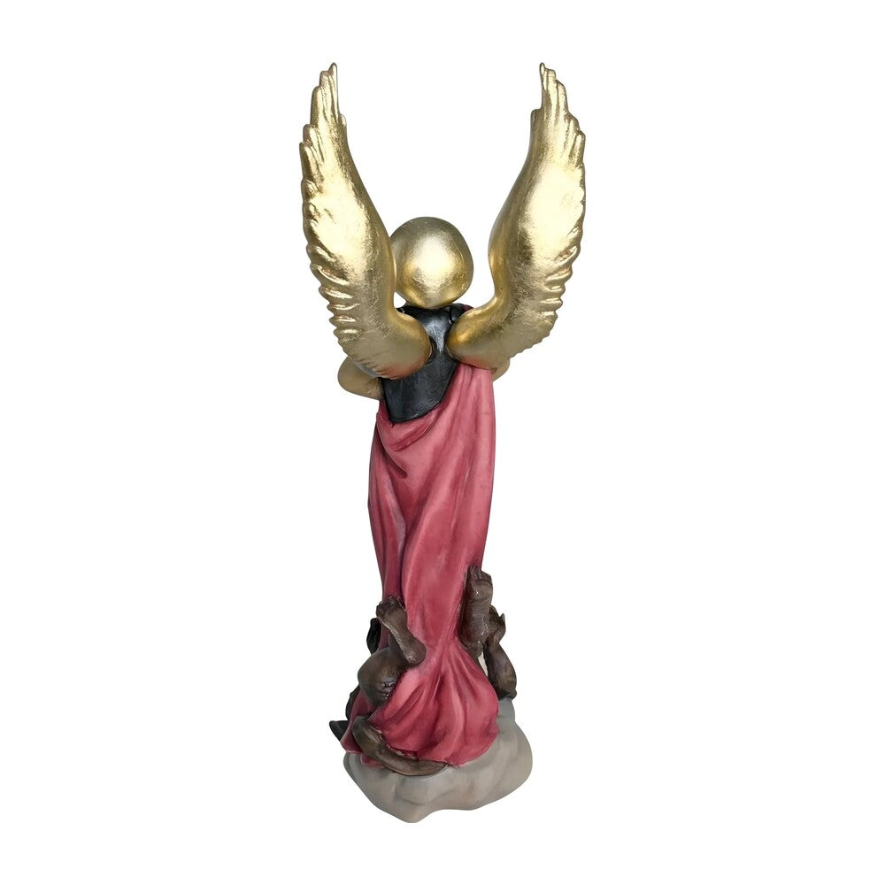 Saint Michael Archangel with Sword and Devil - Sacred Wood Carving from Val Gardena