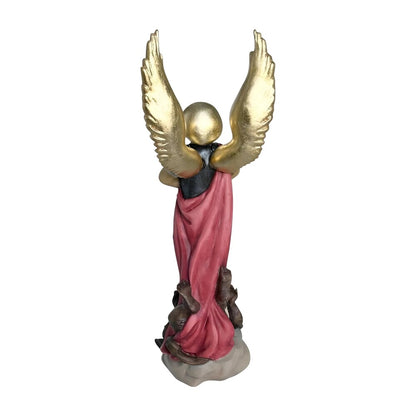 Saint Michael Archangel with Sword and Devil - Sacred Wood Carving from Val Gardena