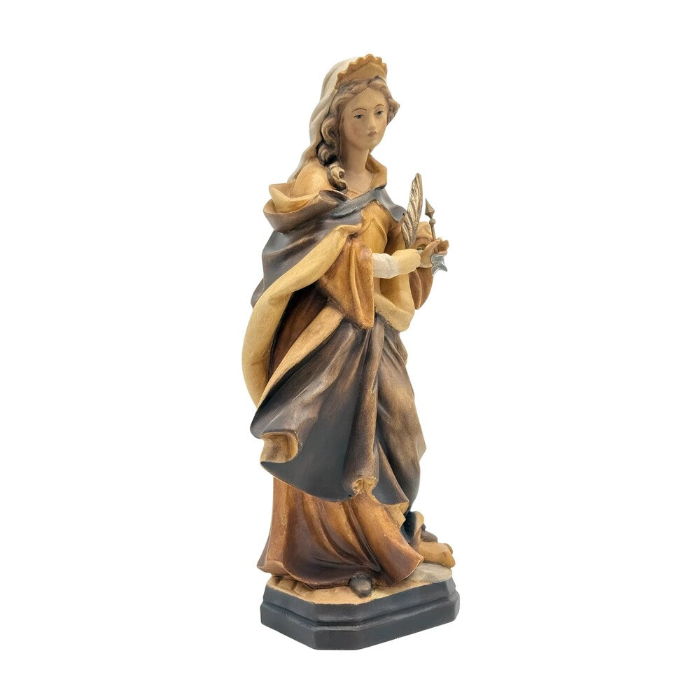 Saint Ursula Guide and Martyr, Hand-Carved Wood Statue from Val Gardena