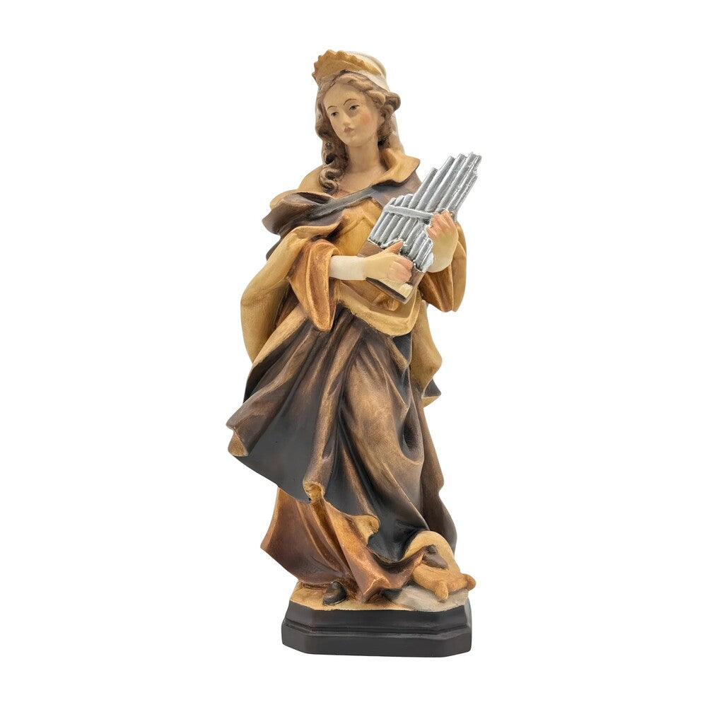 St. Cecilia, Patron Saint of Music Statue with Organ | Wood Carving from Val Gardena