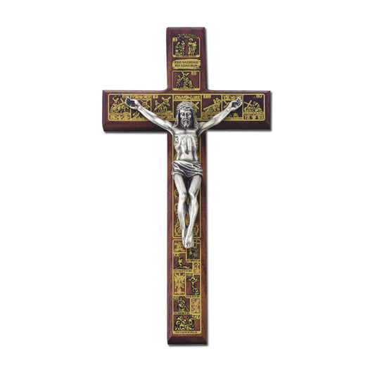 12" Walnut Stations of the Cross with Holy Shroud, Style JC1226E