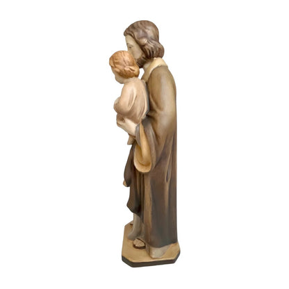 Wooden Statue Saint Joseph with Child Jesus and the Polychrome Lily