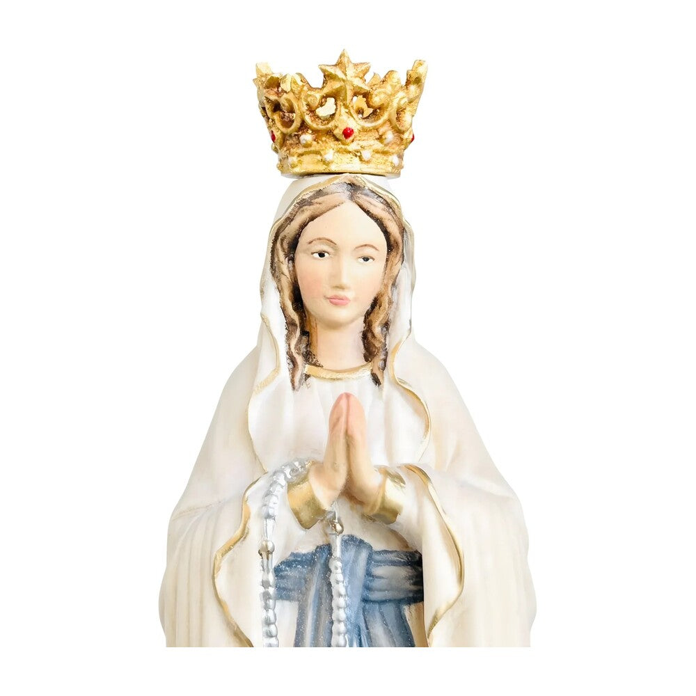 Our Lady of Lourdes Statue with Golden Crown in Carved Wood