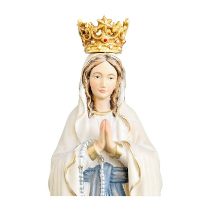 Our Lady of Lourdes Statue with Golden Crown in Carved Wood