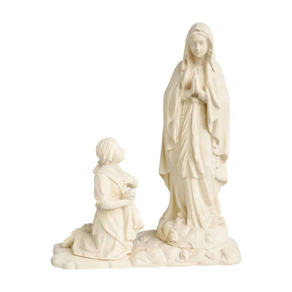 Statue Madonna of Lourdes with Bernadette in Val Gardena Wood