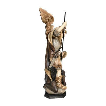 Archangel Michael Defeating Satan Statue - Val Gardena Wood Sculpture
