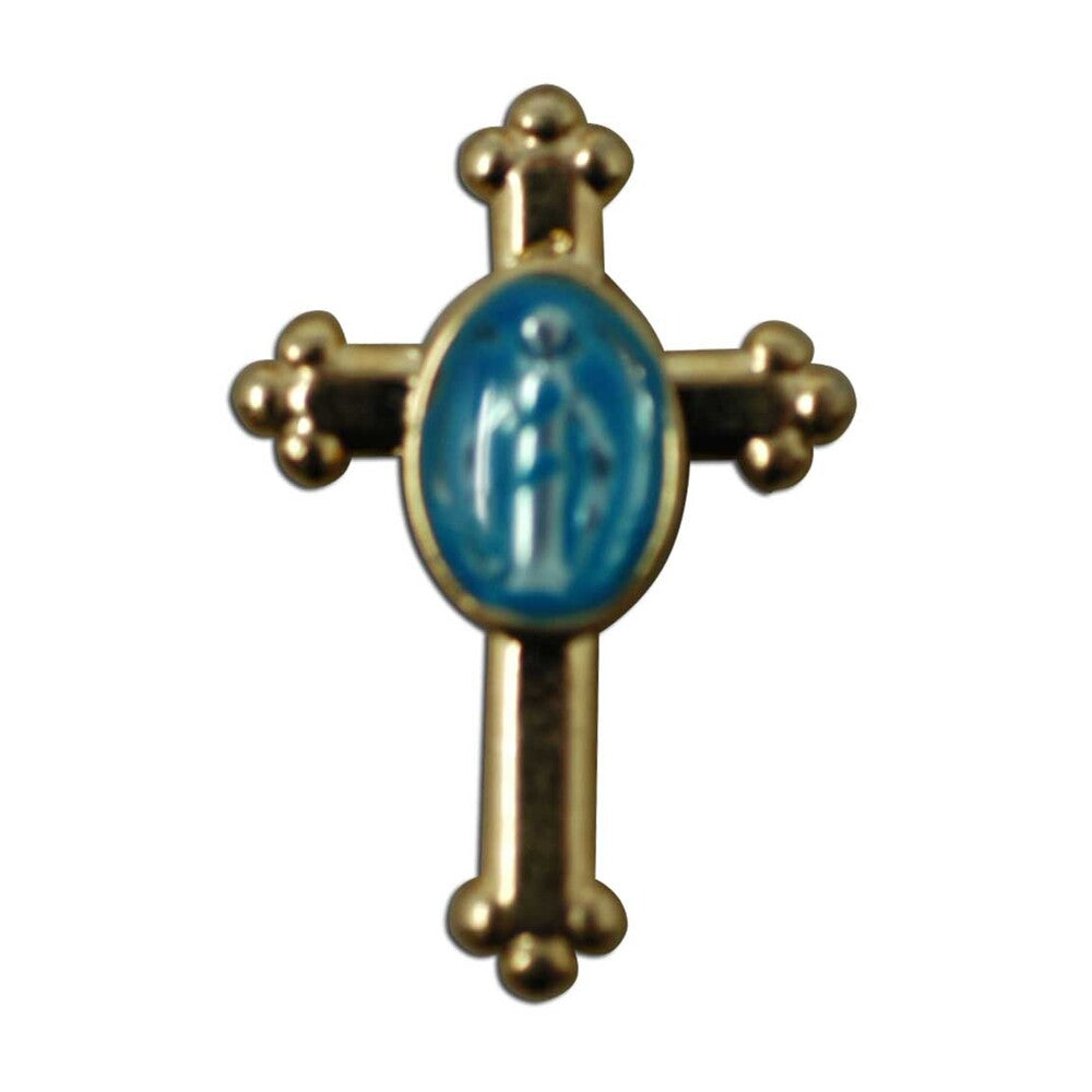 Cross With Blue Charm Lapel Pin