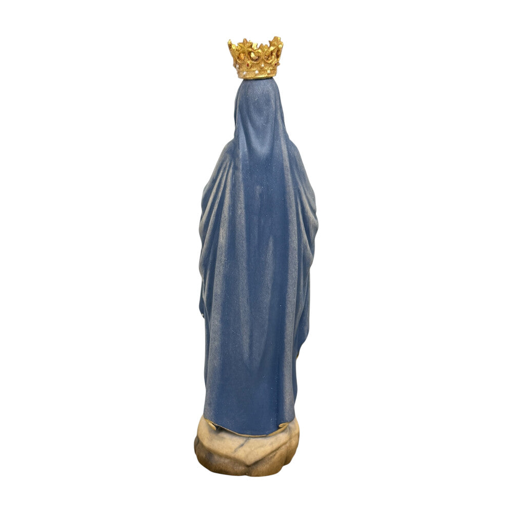 Our Lady of Lourdes Statue with Golden Crown in Carved Wood