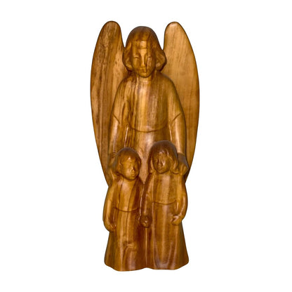 Guardian Angel with Children: Maple Wood Sculpture from Val Gardena