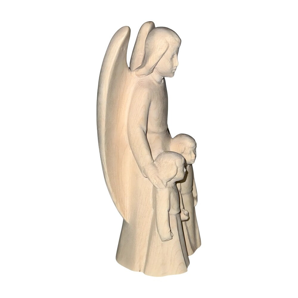 Guardian Angel with Children: Maple Wood Sculpture from Val Gardena