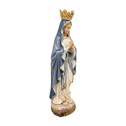 Our Lady of Lourdes Statue with Golden Crown in Carved Wood