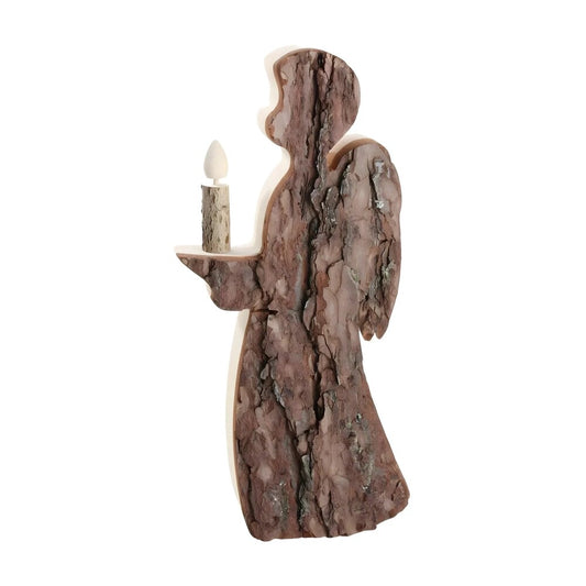 Angel in Natural Bark with Candle - Handmade Sculpture 25 cm