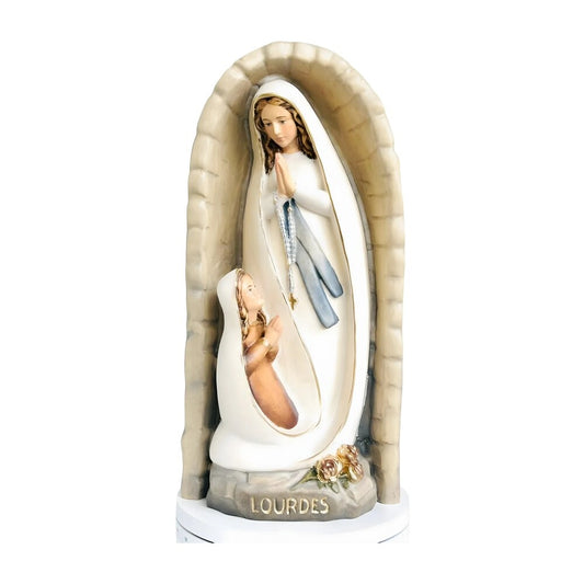 Lourdes Grotto Madonna Statue with Saint Bernadette | Val Gardena Wood Carving