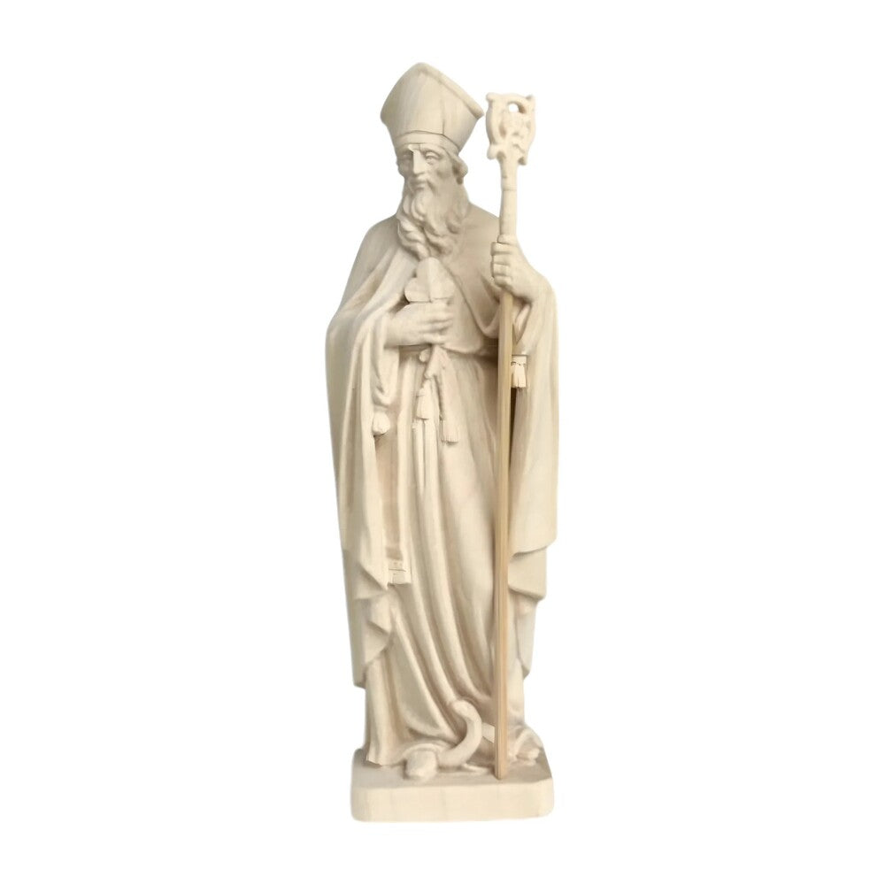 Wooden Sculpture of Saint Patrick with Shamrock and Bishop's Crozier