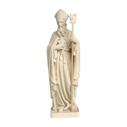 Wooden Sculpture of Saint Patrick with Shamrock and Bishop's Crozier
