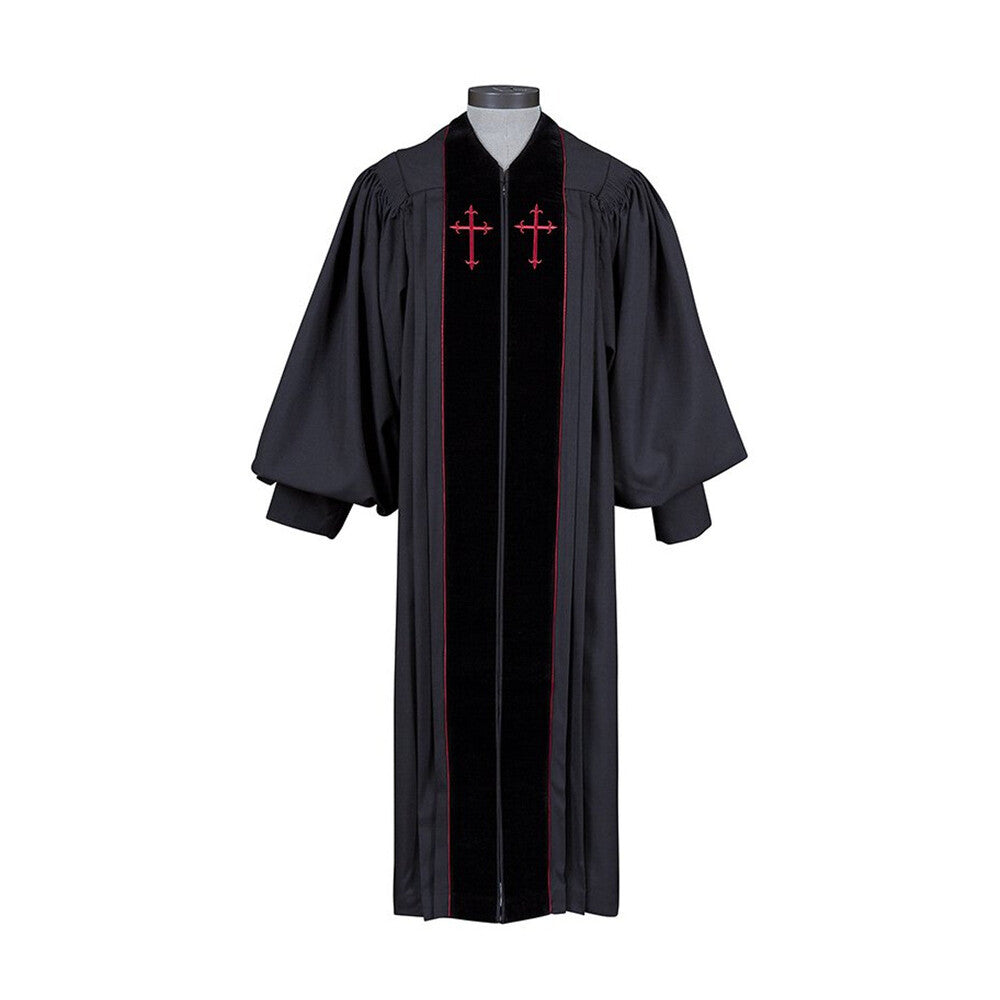 Barrister Collection Embroidered Cross Black Pulpit Robe