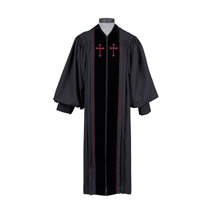 Barrister Collection Embroidered Cross Black Pulpit Robe