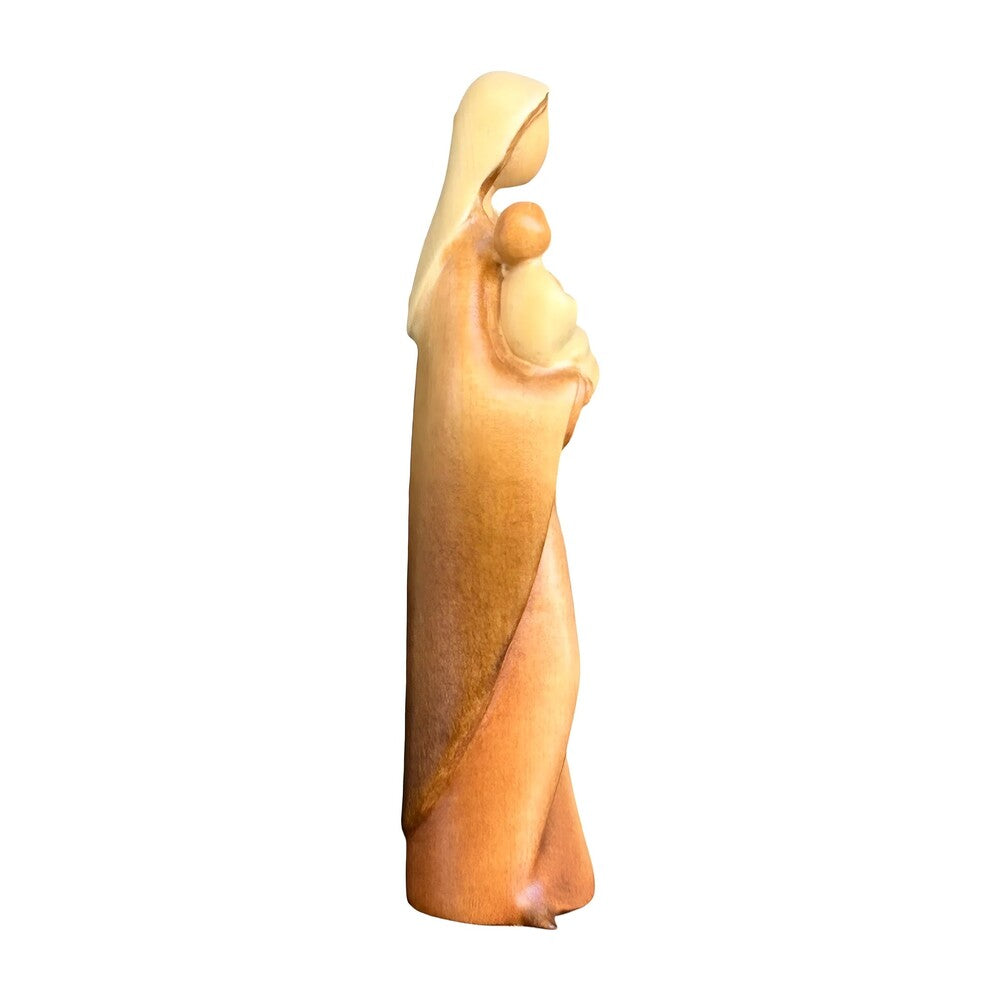 Modern Madonna with Child, Val Gardena Artisanal Wood Sculpture