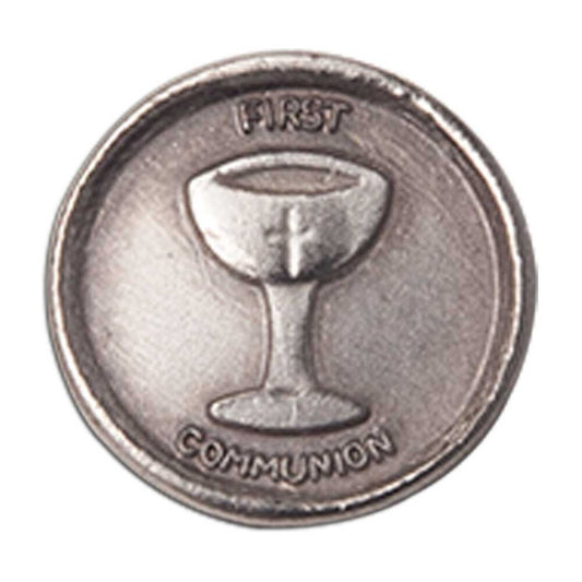 Silver First Communion Chalice with Cross Lapel Pin