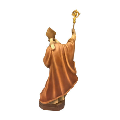 Statue Saint Caius Pope in Carved Wood from Val Gardena, Colored Finish