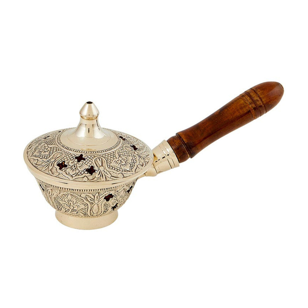 Ornate Incense Burner with Wood Handle