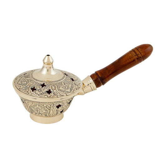 Ornate Incense Burner with Wood Handle