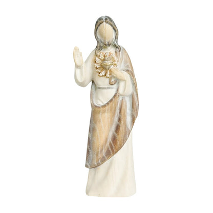 Modern Wooden Sacred Heart of Jesus Sculpture from Val Gardena