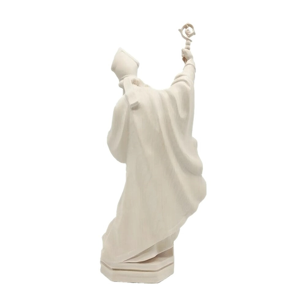 Statue of Saint Heribert Bishop with Crozier and Book, Polychrome Wood Sculpture