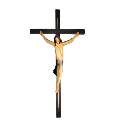 Crucifix Modern Stylized Carved Wood Val Gardena