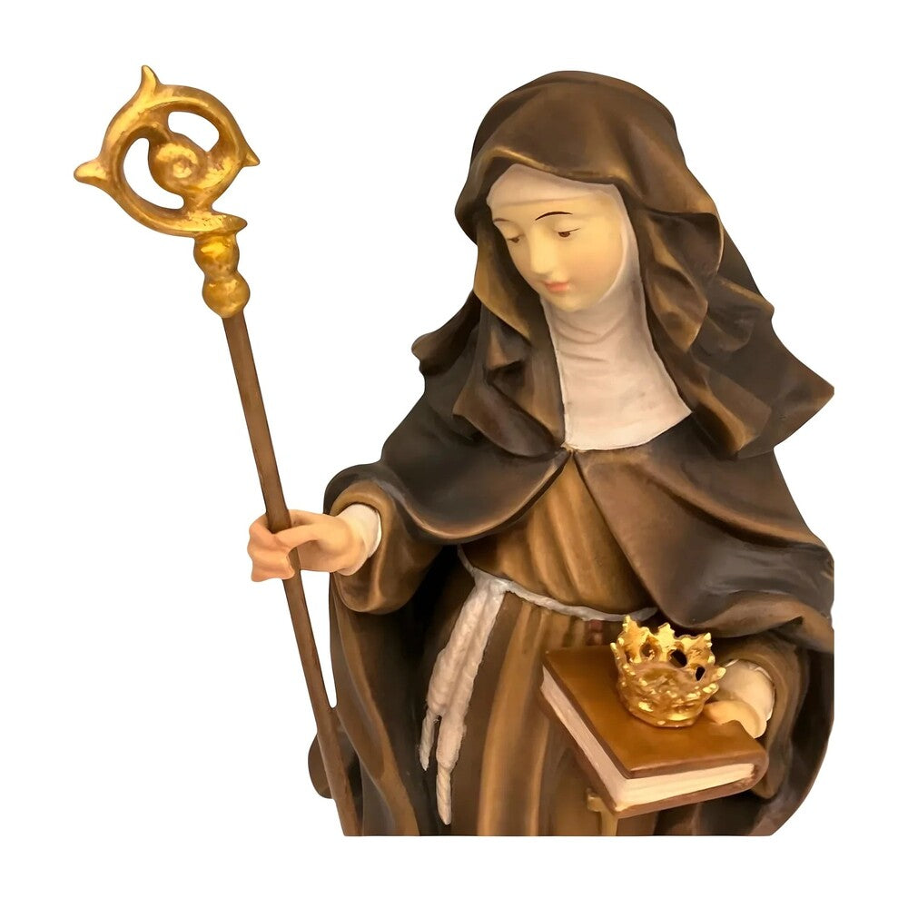 Saint Ermengarda Statue with Crown in Val Gardena Wood