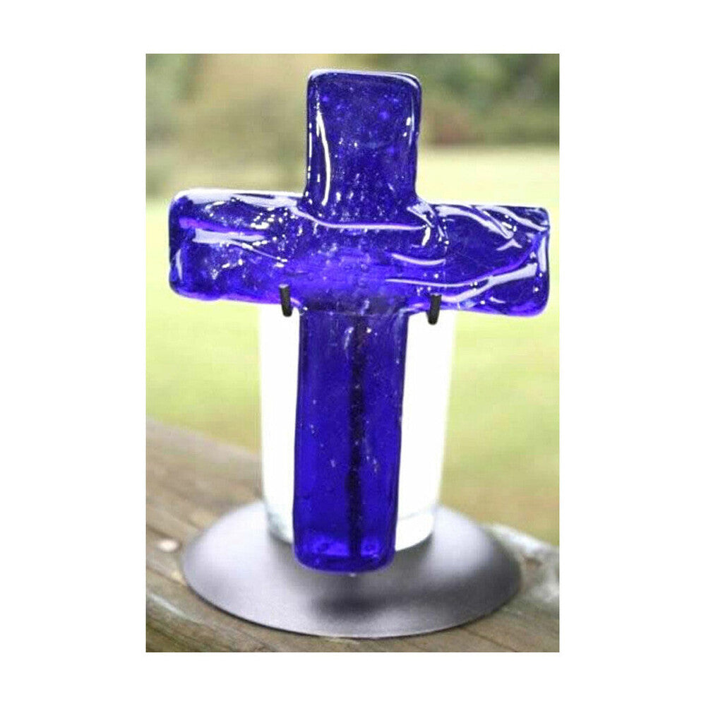 Glass Cross & Candle - Cobatlt