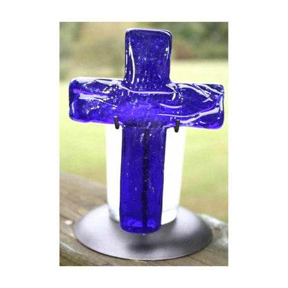 Glass Cross & Candle - Cobatlt