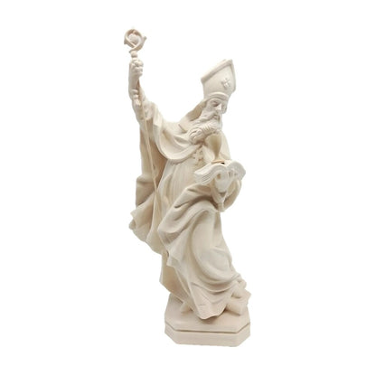 Sculpture of Saint Richard Bishop with Crozier and Book in Val Gardena Wood