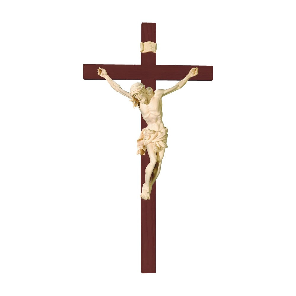 Hand-Carved Crucifix from Val Gardena Wood, Classic Line