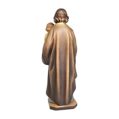 Wooden Statue Saint Joseph with Child Jesus and the Polychrome Lily