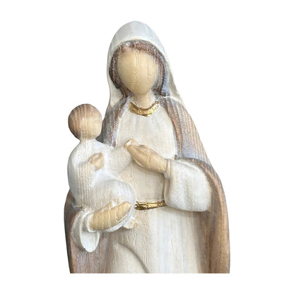 Modern Madonna with Child, Val Gardena Artisanal Wood Sculpture