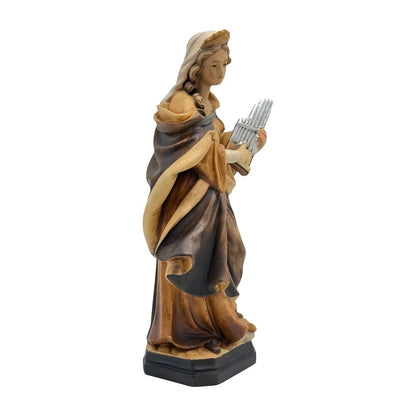 St. Cecilia, Patron Saint of Music Statue with Organ | Wood Carving from Val Gardena