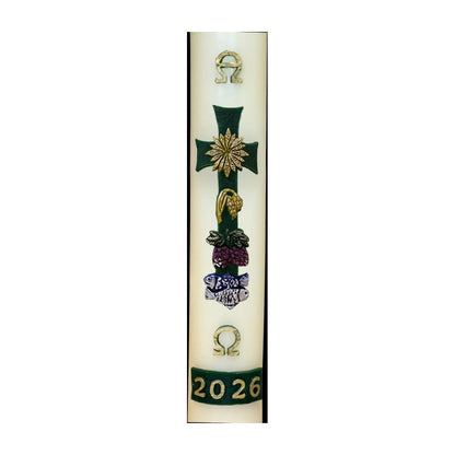 Green Cross with Sun & Grapes Paschal Candle