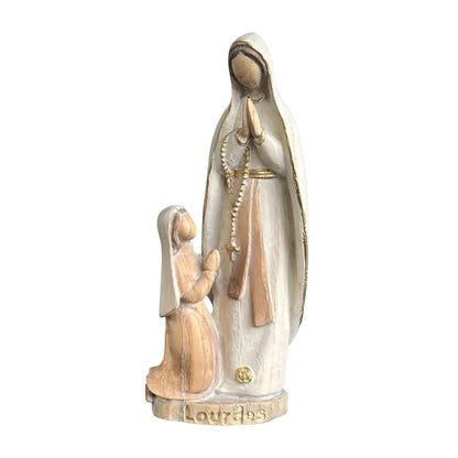 Our Lady of Lourdes and Saint Bernadette Carved Wood Statue