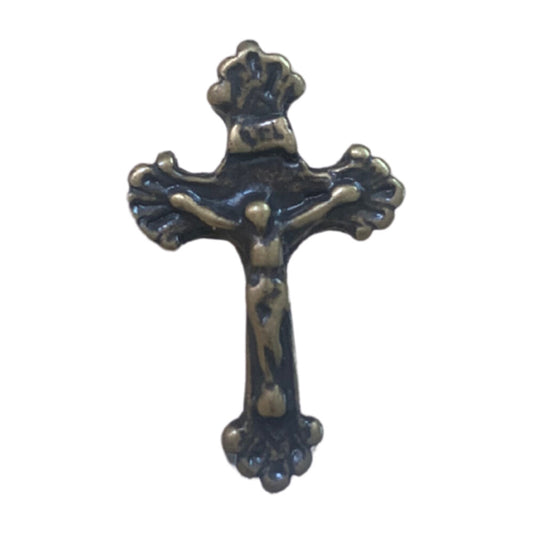 Oxidized Gold Finish Crucifix Lapel Pin