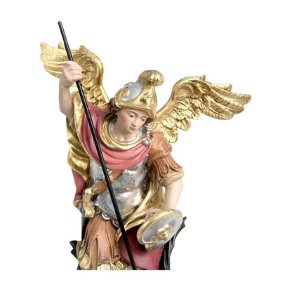 Archangel Michael Defeating Satan Statue - Val Gardena Wood Sculpture