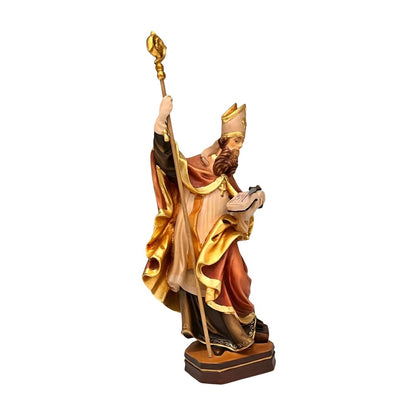 Saint Boniface Bishop with Crozier and Book, Wood Carving from Val Gardena