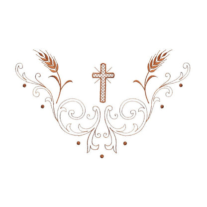 Croce Rete White Cotta with Cross and Wheat Embroidery