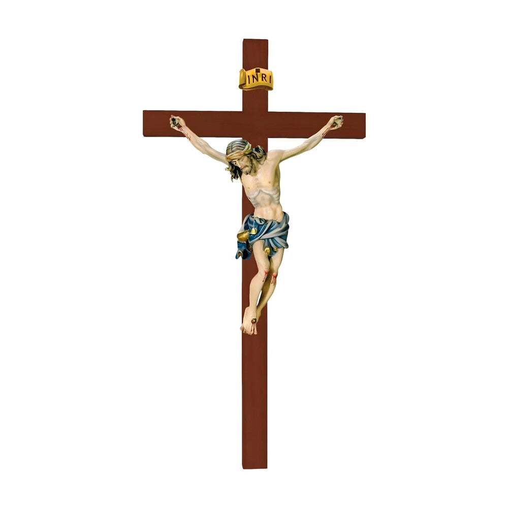 Hand-Carved Crucifix from Val Gardena Wood, Classic Line
