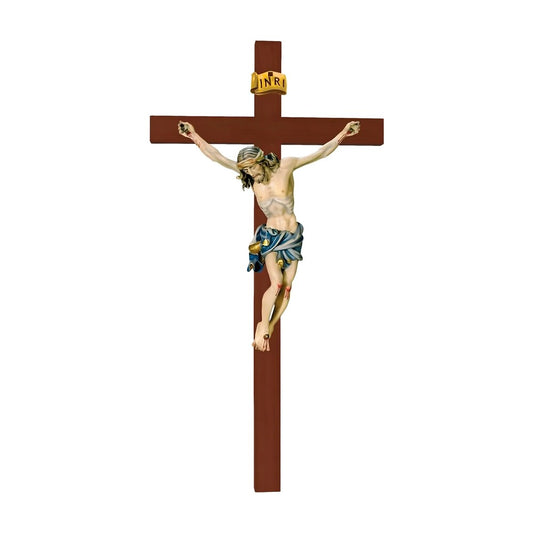 Hand-Carved Crucifix from Val Gardena Wood, Classic Line