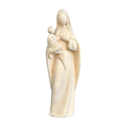 Modern Madonna with Child, Val Gardena Artisanal Wood Sculpture